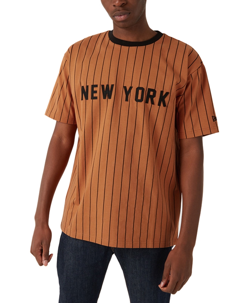 NEW ERA NEW YORK PINSTRIPE BROWN OVERSIZED T-SHIRT
