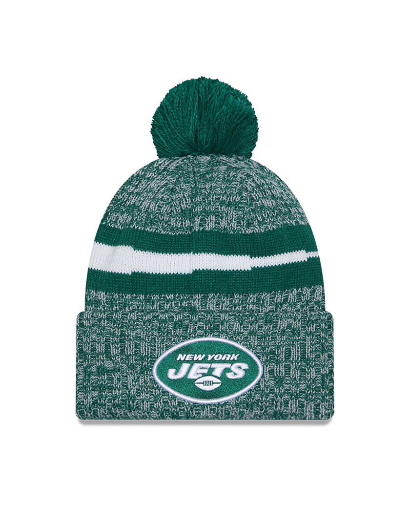 NEW YORK JETS NFL SIDELINE 2023 GREEN BOBBLE KNIT HAT